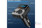 Modulator FM auto multifunctional cu Bluetooth, USB-A si USB-C pentru incarcare rapida, functie handsfree cu microfon incorporat, control prin buton rotativ pentru volum si frecventa