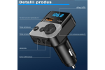 Modulator FM auto multifunctional cu Bluetooth, USB-A si USB-C pentru incarcare rapida, functie handsfree cu microfon incorporat, control prin buton rotativ pentru volum si frecventa