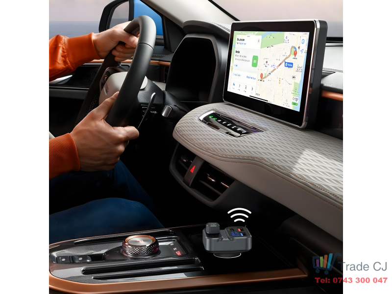 Modulator FM auto multifunctional cu Bluetooth, redare muzica wireless, 2 porturi USB-A, 1 port USB-C pentru incarcare rapida, microfon hands-free, control prin butoane, compatibil Android si iOS, ali