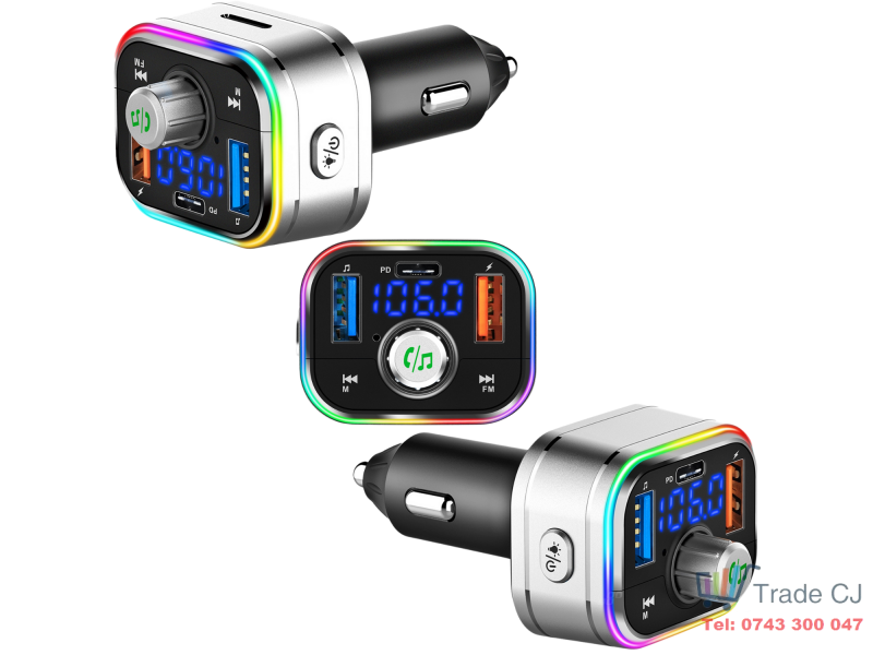 Modulator FM auto multifunctional cu Bluetooth, redare muzica din telefon, USB si MicroSD, 2 porturi USB-A si 1 port USB-C pentru incarcare rapida, microfon hands-free, control intuitiv, compatibil An