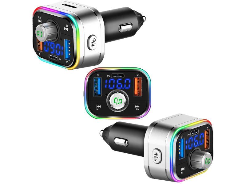 Modulator FM auto multifunctional cu Bluetooth, redare muzica din telefon, USB si MicroSD, 2 porturi USB-A si 1 port USB-C pentru incarcare rapida, microfon hands-free, control intuitiv, compatibil An