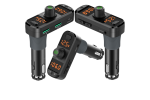 Modulator FM auto cu design ergonomic in forma de L pentru instalare usoara in vehicule cu spatiu limitat, modul Bluetooth pentru redare muzica wireless si apeluri hands-free, 3 porturi USB
