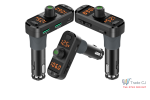 Modulator FM auto cu design ergonomic in forma de L pentru instalare usoara in vehicule cu spatiu limitat, modul Bluetooth pentru redare muzica wireless si apeluri hands-free, 3 porturi USB