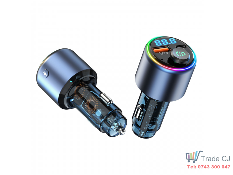 Modulator FM universal cu Bluetooth, redare muzica wireless, apeluri hands-free, port USB-A si port USB-C pentru incarcare rapida, compatibil Android si iOS, alimentare 12, 24 V