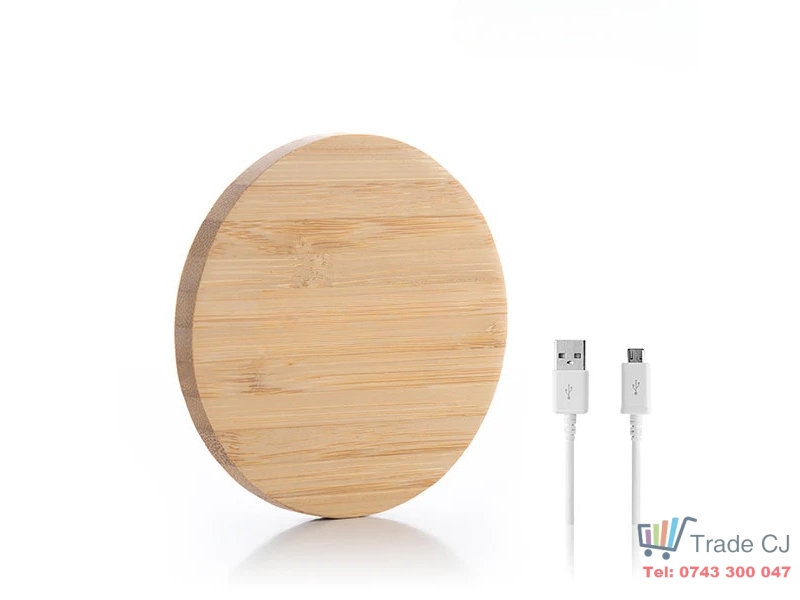 Incarcator wireless Wirber01 pentru telefon, lemn bambus, alimentare USB