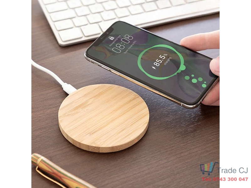 Incarcator wireless Wirber01 pentru telefon, lemn bambus, alimentare USB
