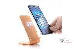 Incarcator wireless FastCharge cu stand Qistan01 pentru telefon, lemn bambus, alimentare USB, 10W