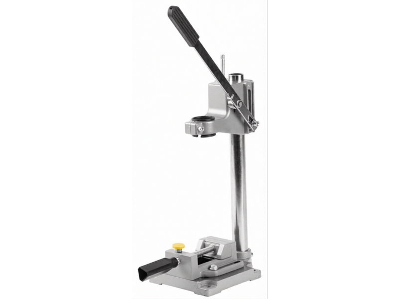 Suport profesional pentru bormasina, stand vertical pentru masina de gaurit, cu clema de colt, reglaj pe inaltime, fixare pe banc de lucru, pentru gaurire precisa la 90 grade
