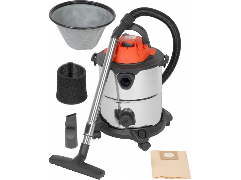 Aspirator industrial umed-uscat, 1200 W, rezervor inox 20 L, aspirare lichide, functie suflare, 18 kPa, accesorii incluse