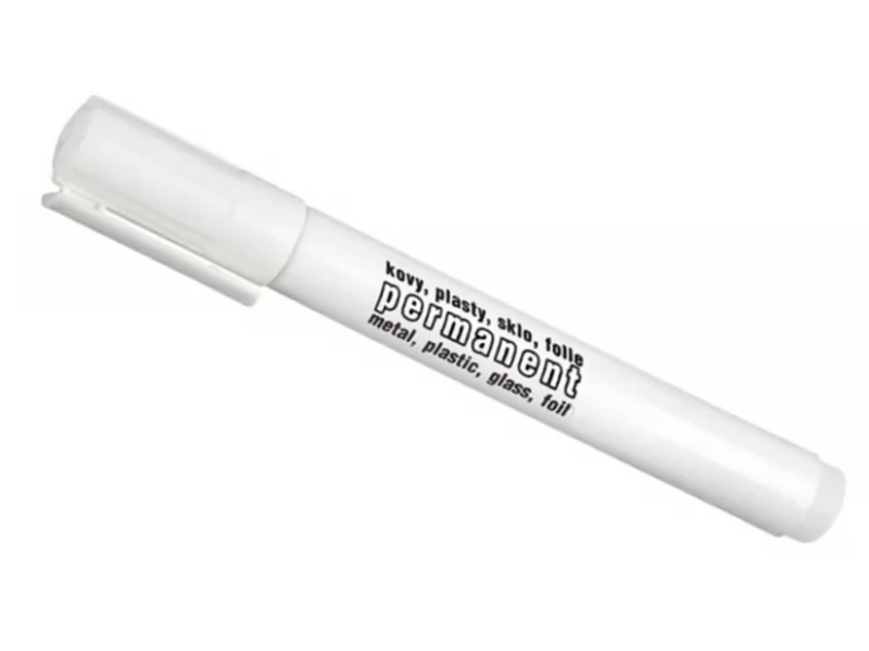 Marker alb permanent pentru metal, plastic, sticla, folie
