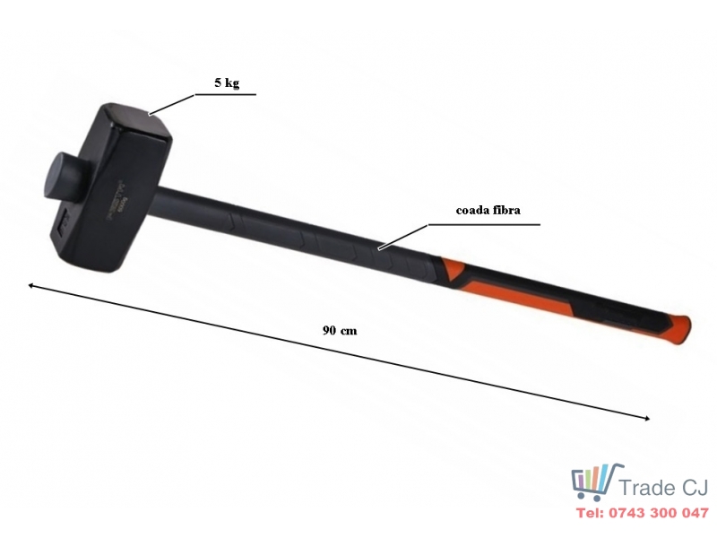 Baros otel forjat 5 Kg cu cap patrat si coada fibra 90 cm