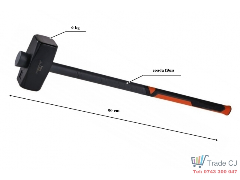 Baros otel forjat 6 Kg cu cap patrat si coada fibra 90 cm