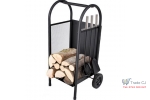 Suport cu roti pentru lemne + 3 accesorii pentru sobe si seminee