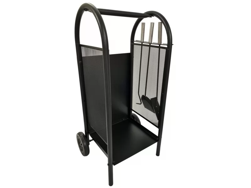 Suport cu roti pentru lemne + 3 accesorii pentru sobe si seminee