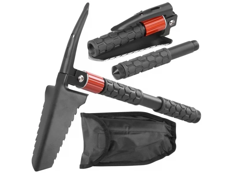 Lopata tactica pliabila multifunctionala, 8 functii, amnar pentru aprindere foc, spargator geam, husa transport, camping, pescuit si drumetii, 36 cm