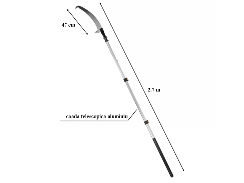 Fierastrau crengi, cu maner telescopic din aluminiu, max 2.7 m, lama otel 47 cm cu protectie din plastic