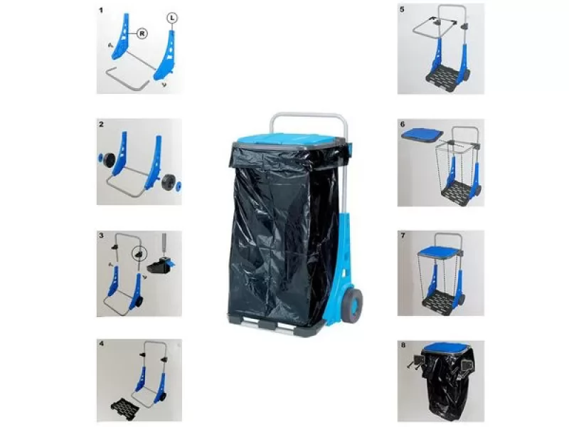 Suport pentru saci de gunoi cu roti pentru gradina, carucior transport max 50 kg 120 l
