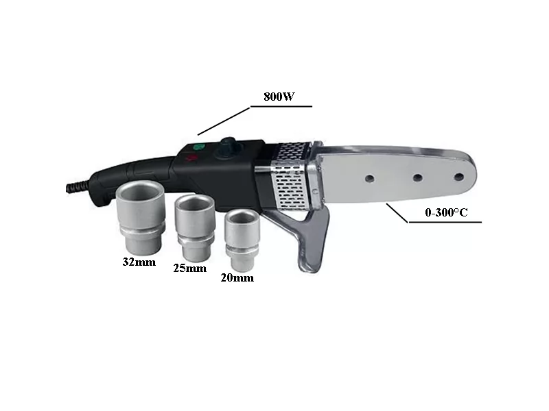 Aparat lipit tevi PPR,800W,0-300ﾰC cu 3 accesorii in cutie metal