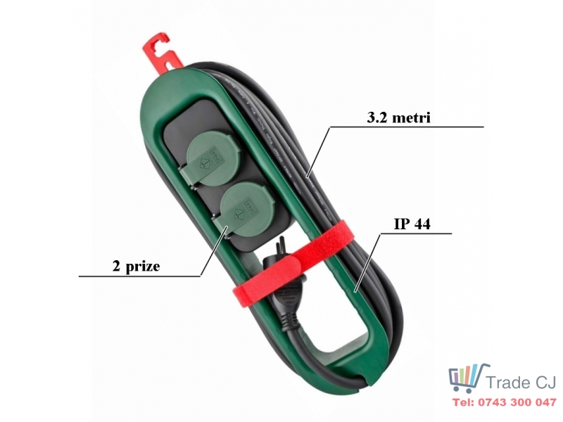 Prelungitor de exterior cu 2 prize, lungime 3.2 m, max 3680 W 16 A, IP44