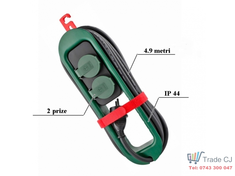 Prelungitor de exterior cu 2 prize, lungime 4.9 m, max 3680 W 16 A, IP44
