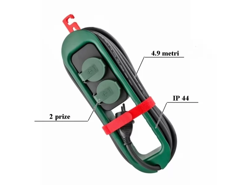 Prelungitor de exterior cu 2 prize, lungime 4.9 m, max 3680 W 16 A, IP44
