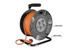 Prelungitor cu tambur, cadru metalic, 4 prize tip E x 230V, IP20, cordon cablu 1, 5mm, lungime 35 m, portocaliu, max 3000w 16A