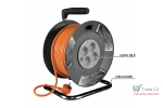 Prelungitor cu tambur, cadru metalic, 4 prize tip E x 230V, IP20, cordon cablu 1, 5mm, lungime 50 m, portocaliu, max 3000w 16A
