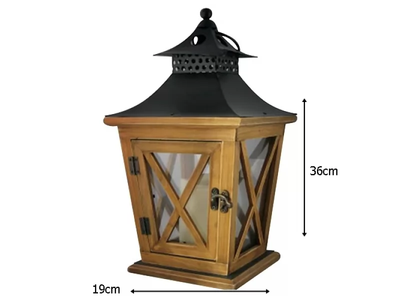 Felinar terasa din lemn cu LED,19x19x36 cm,3 x AAA
