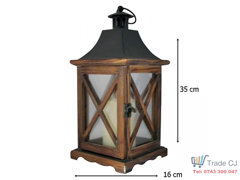Felinar terasa din lemn cu LED,16x16x35 cm,3 x AAA