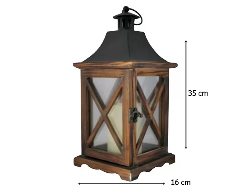 Felinar terasa din lemn cu LED,16x16x35 cm,3 x AAA