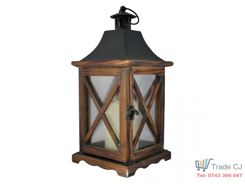 Felinar terasa din lemn cu LED,16x16x35 cm,3 x AAA