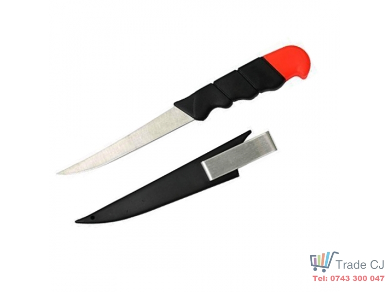 Cutit pentru pescuit, maner plastic, lungime totala 26 cm, teaca plastic cu agatator
