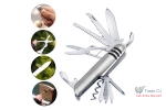 Briceag multifunctional 15 in 1 din otel inoxidabil, design ergonomic, ideal pentru camping si pescuit, husa textila