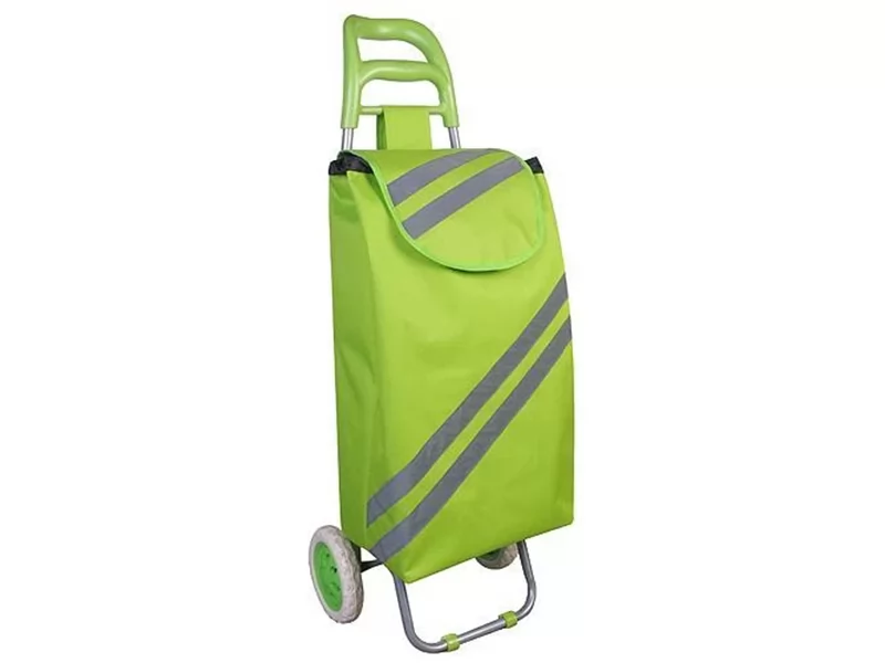 Carucior cumparaturi Green, PE PVC, max 30 kg, dimensiune 35 x 30 x 96 cm, benzi reflectorizante
