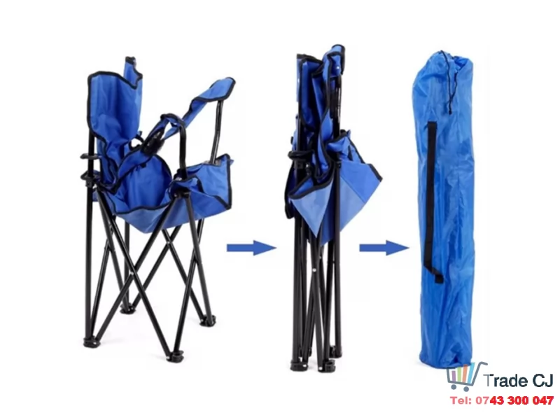Scaun pliabil pentru pescuit sau camping 53x53x90 cm, albastru, max 120kg, in husa transport
