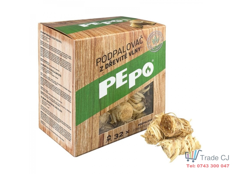 Brichete ecologice pentru aprins gratarul, seminee, sobe, PePo Wood Wool, 32 buc cutie