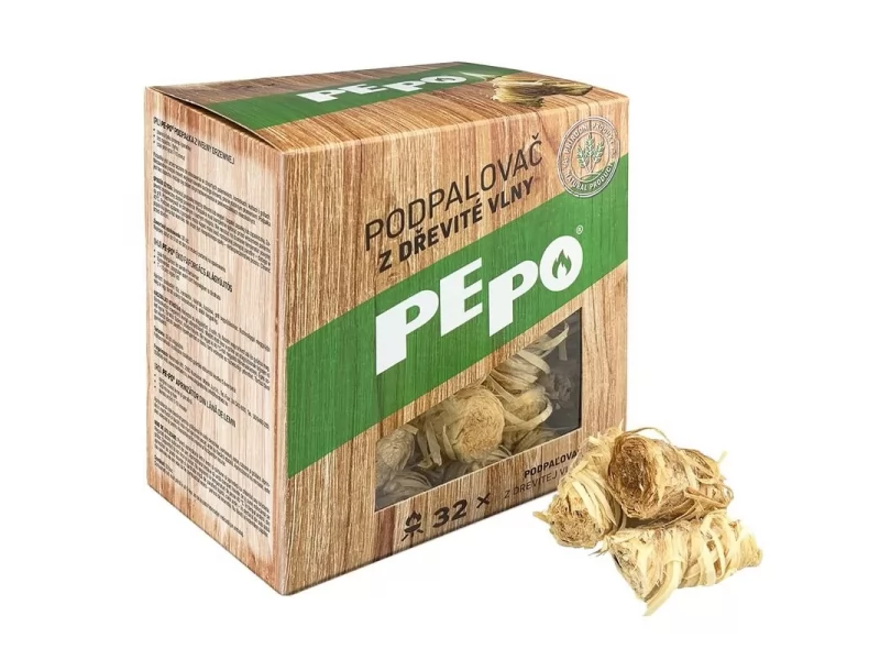 Brichete ecologice pentru aprins gratarul, seminee, sobe, PePo Wood Wool, 32 buc cutie