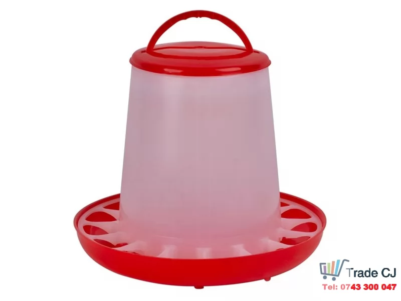 Hranitoare cu maner pentru pui si pasari de curte din plastic, capacitate 1.5 kg
