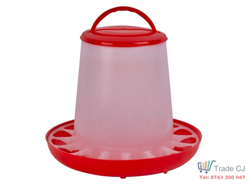 Hranitoare cu maner pentru pui si pasari de curte din plastic, capacitate 3 kg