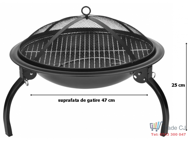 Gratar gradina,camping grill rotund, metal, 54x25 cm