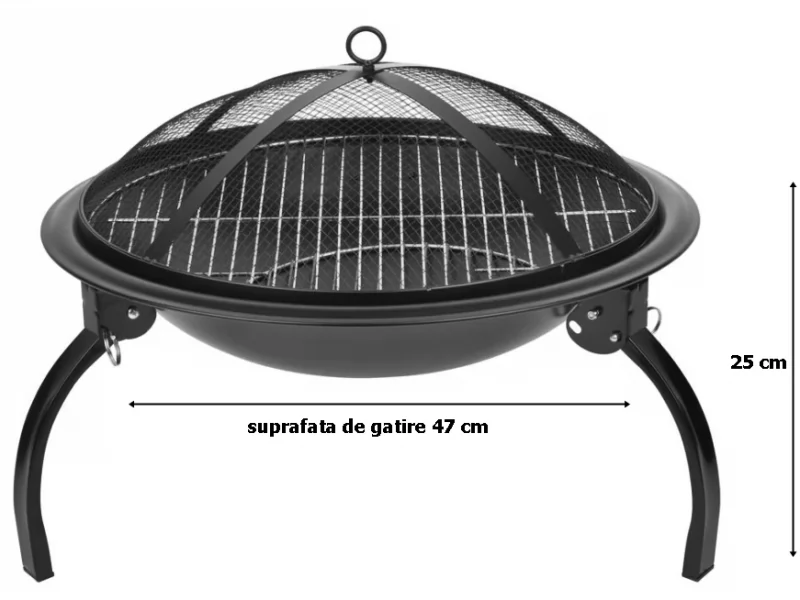Gratar gradina,camping grill rotund, metal, 54x25 cm