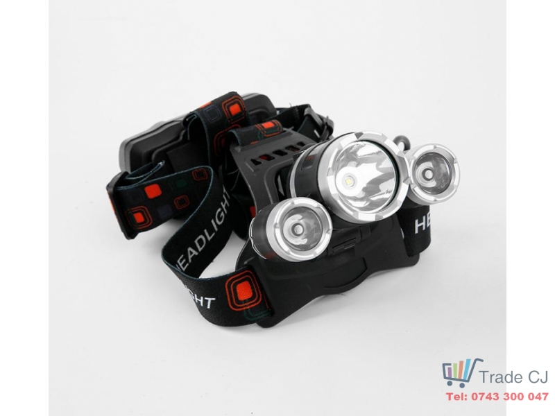 Lanterna frontala pe cap, 3 surse de iluminare cu LED, acumulator cu incarcare USB 1200mAh
