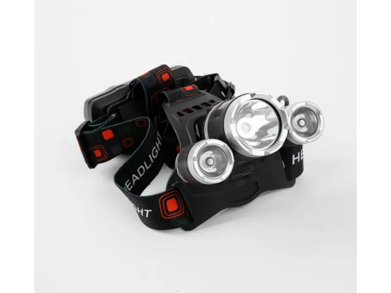 Lanterna frontala pe cap, 3 surse de iluminare cu LED, acumulator cu incarcare USB 1200mAh
