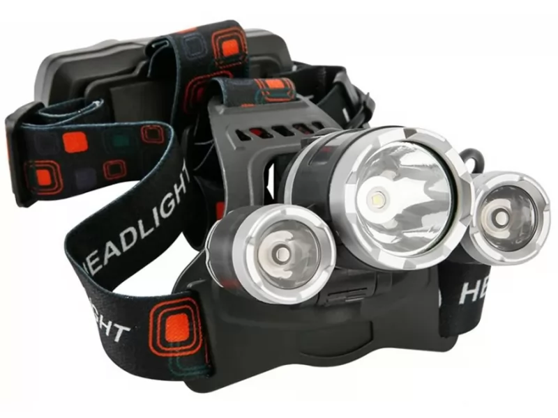 Lanterna frontala pe cap, 3 surse de iluminare cu LED, acumulator cu incarcare USB 1200mAh