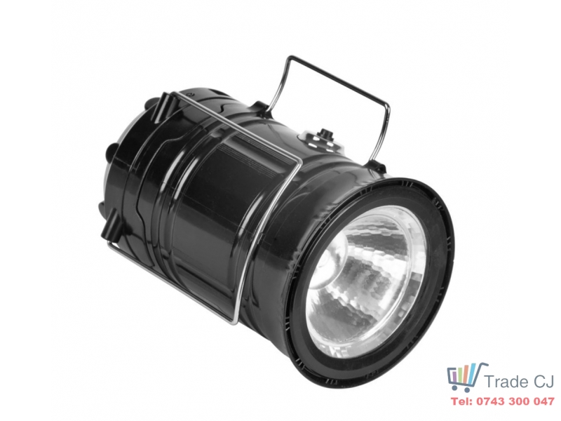 Lanterna LED cu acumulator 1200mAh, pentru camping cu incarcare solara si USB, 80lm, efect flacara