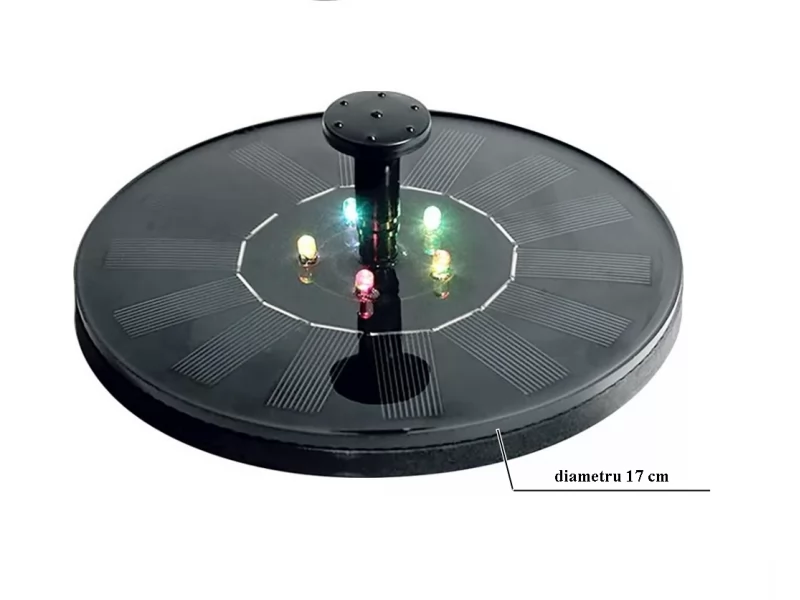 Fantana arteziana plutitoare cu incarcare solara si becuri LED, diametru 17 cm, 180l h