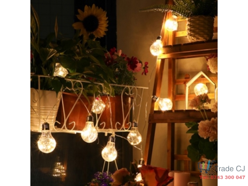 Ghirlanda cu alimentare solara, lungime 3.8 m,10 becuri LED, stil vintage