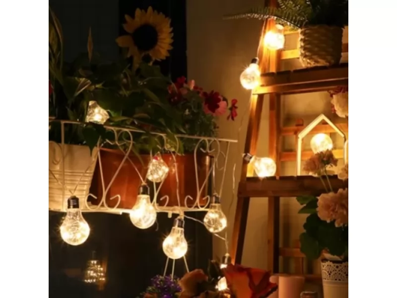 Ghirlanda cu alimentare solara, lungime 3.8 m,10 becuri LED, stil vintage