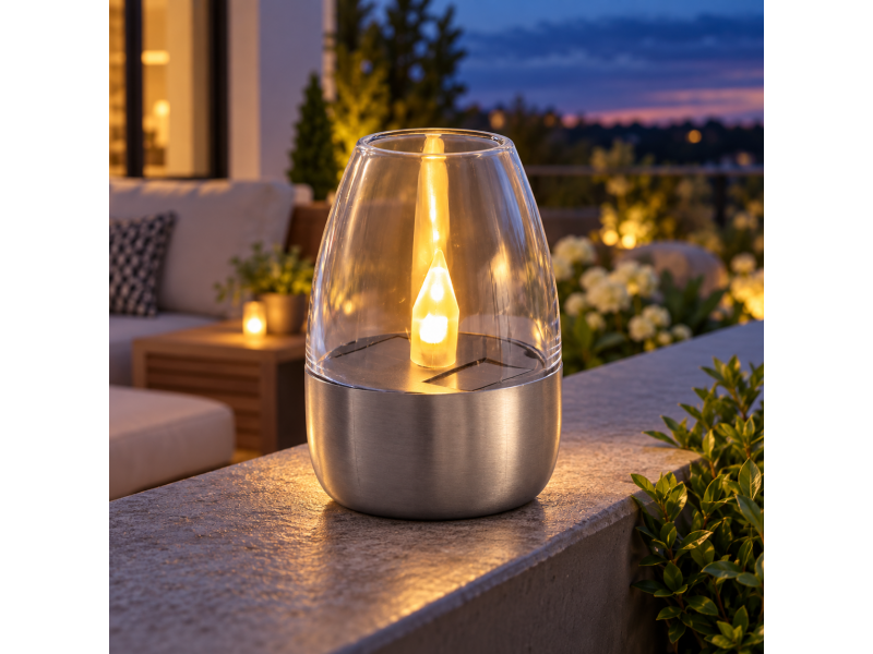 Lampa solara decorativa pentru exterior, 1 LED, lumina alb cald, 6 x 8,5 cm, argintiu transparent