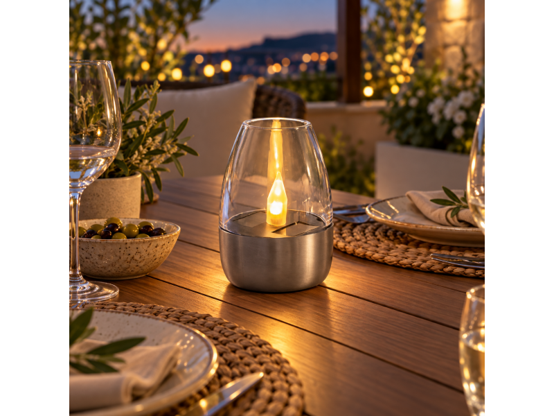 Lampa solara decorativa pentru exterior, 1 LED, lumina alb cald, 6 x 8,5 cm, argintiu transparent